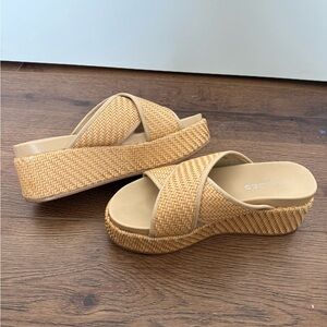 J Slides Beige Woven Platform Sandals